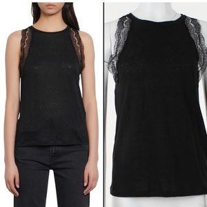 Sandro Linen Sleeveless Top w Lace - sizing is French -  label shows 2 or Med.